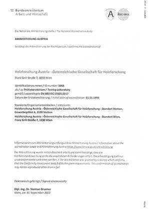 Bild des Bescheids der Prüfstelle.